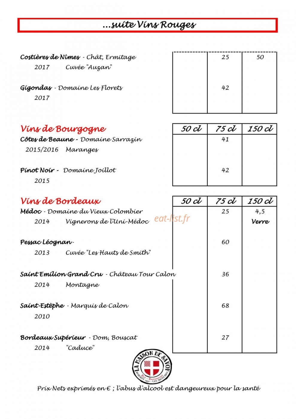 La Maison De Savoy — carte page 15