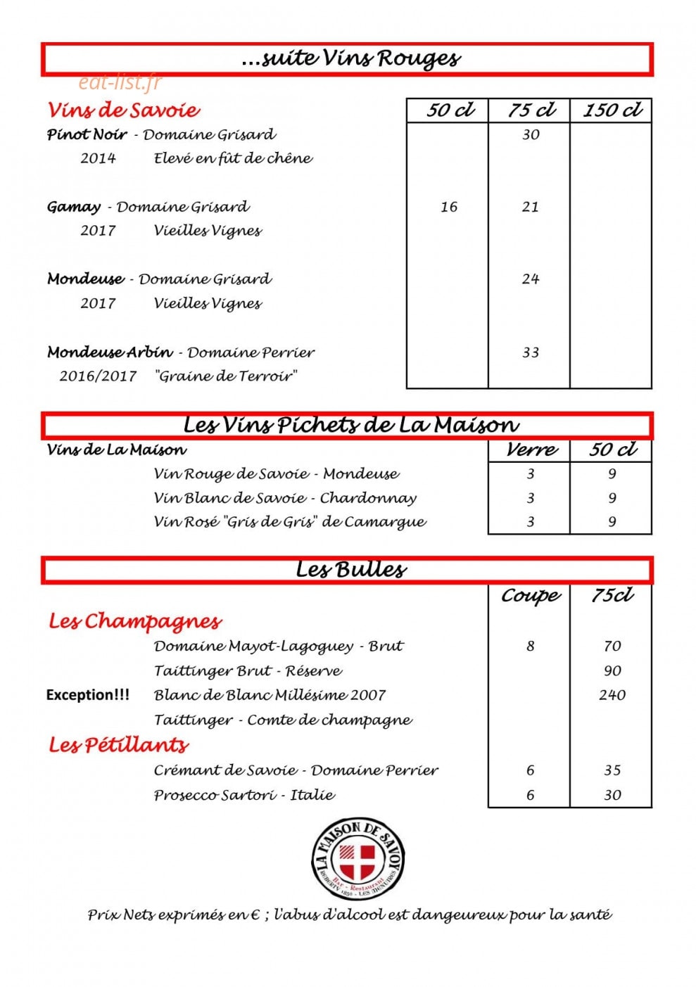 La Maison De Savoy — carte page 16