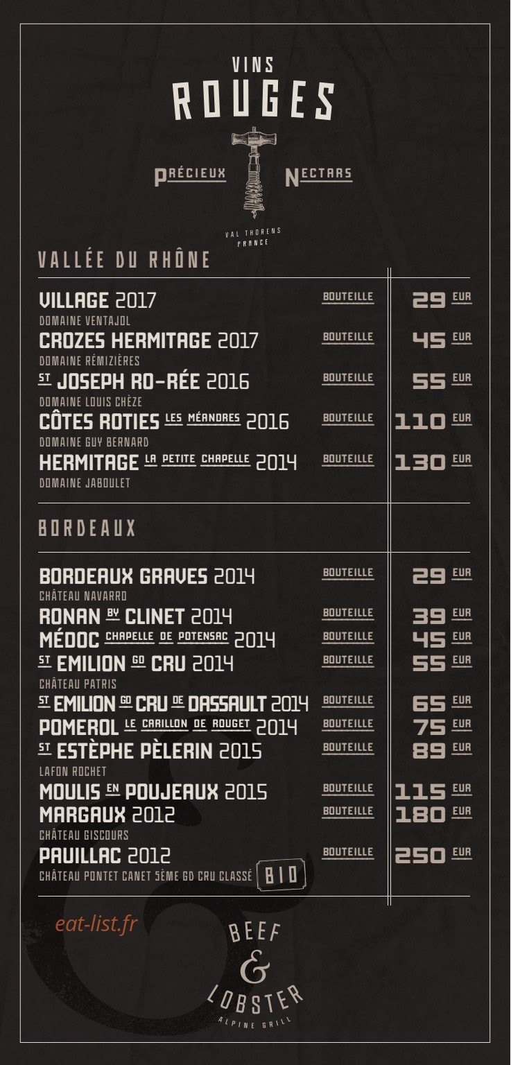 Beef & Lobster — carte page 6