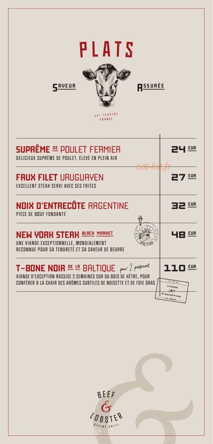 Beef & Lobster — carte page 4