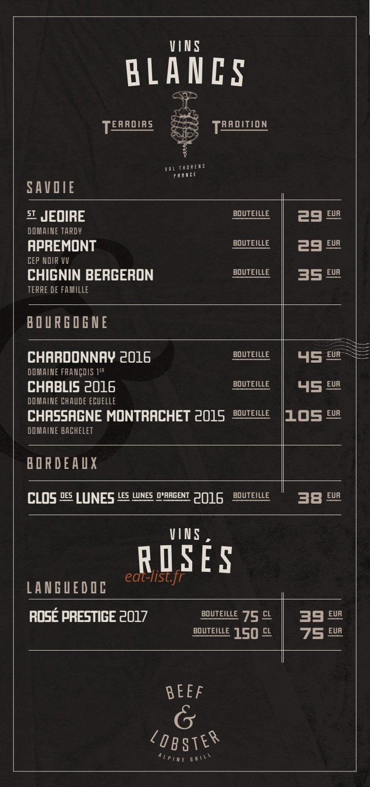 Beef & Lobster — carte page 8