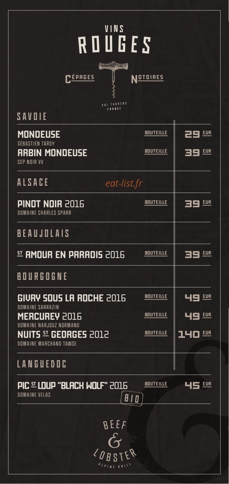 Beef & Lobster — carte page 7