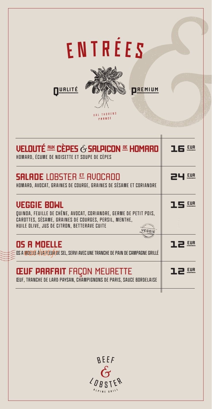 Beef & Lobster — carte page 2