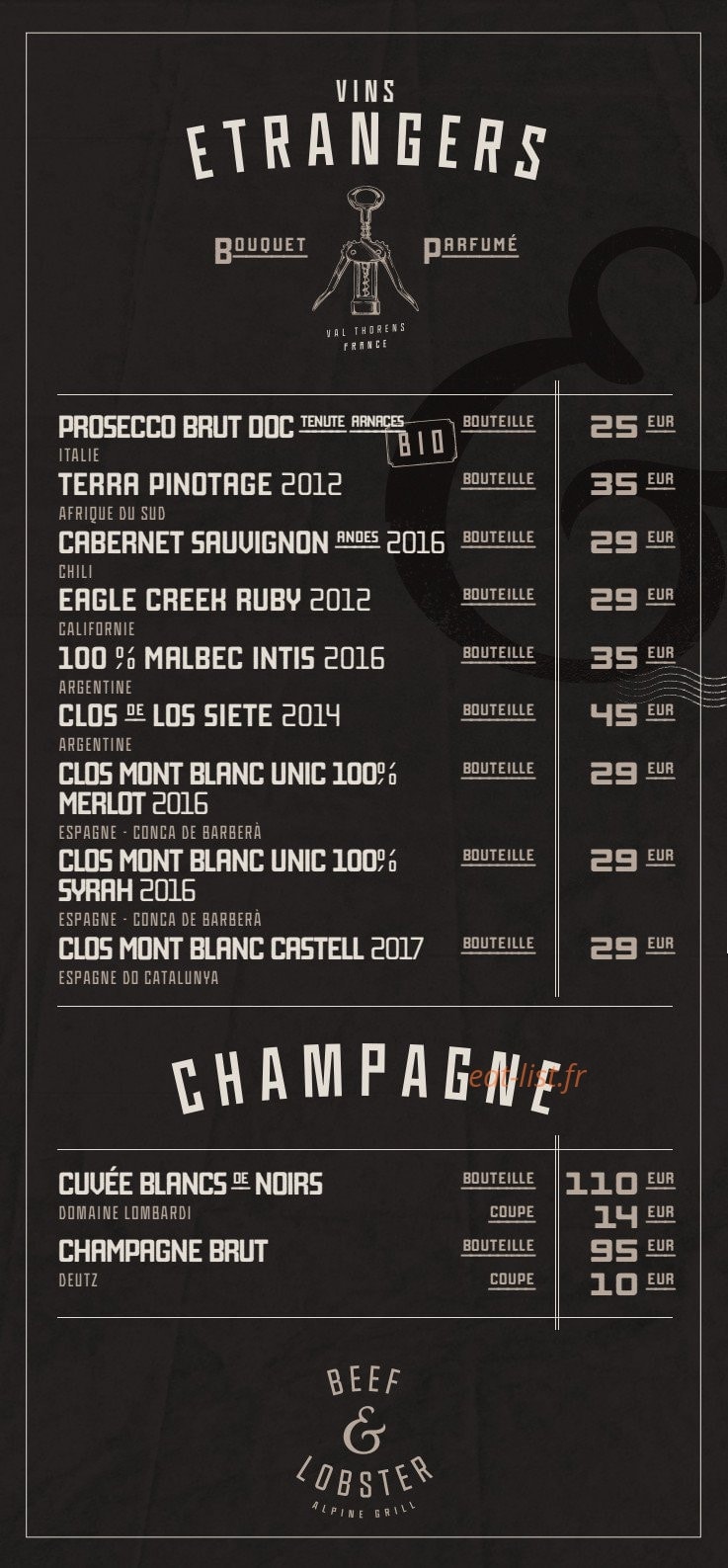 Beef & Lobster — carte page 9