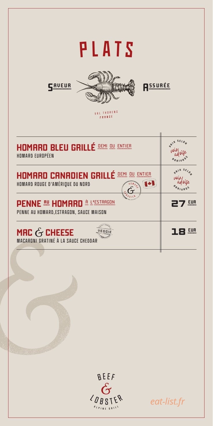 Beef & Lobster — carte page 3