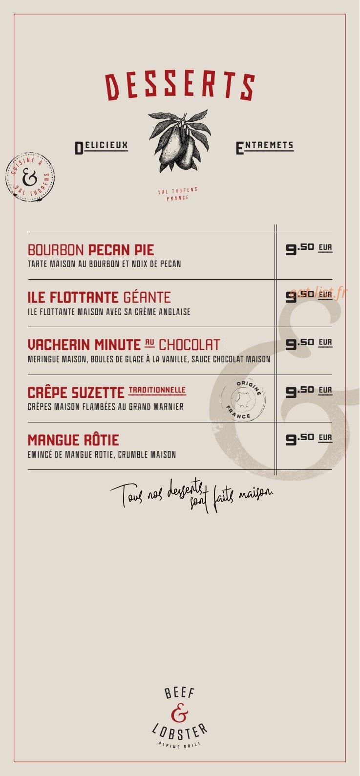 Beef & Lobster — carte page 5
