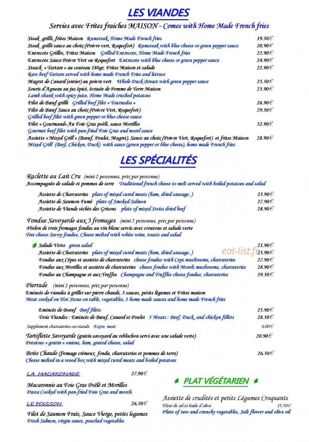 La Chaumière — carte page 2