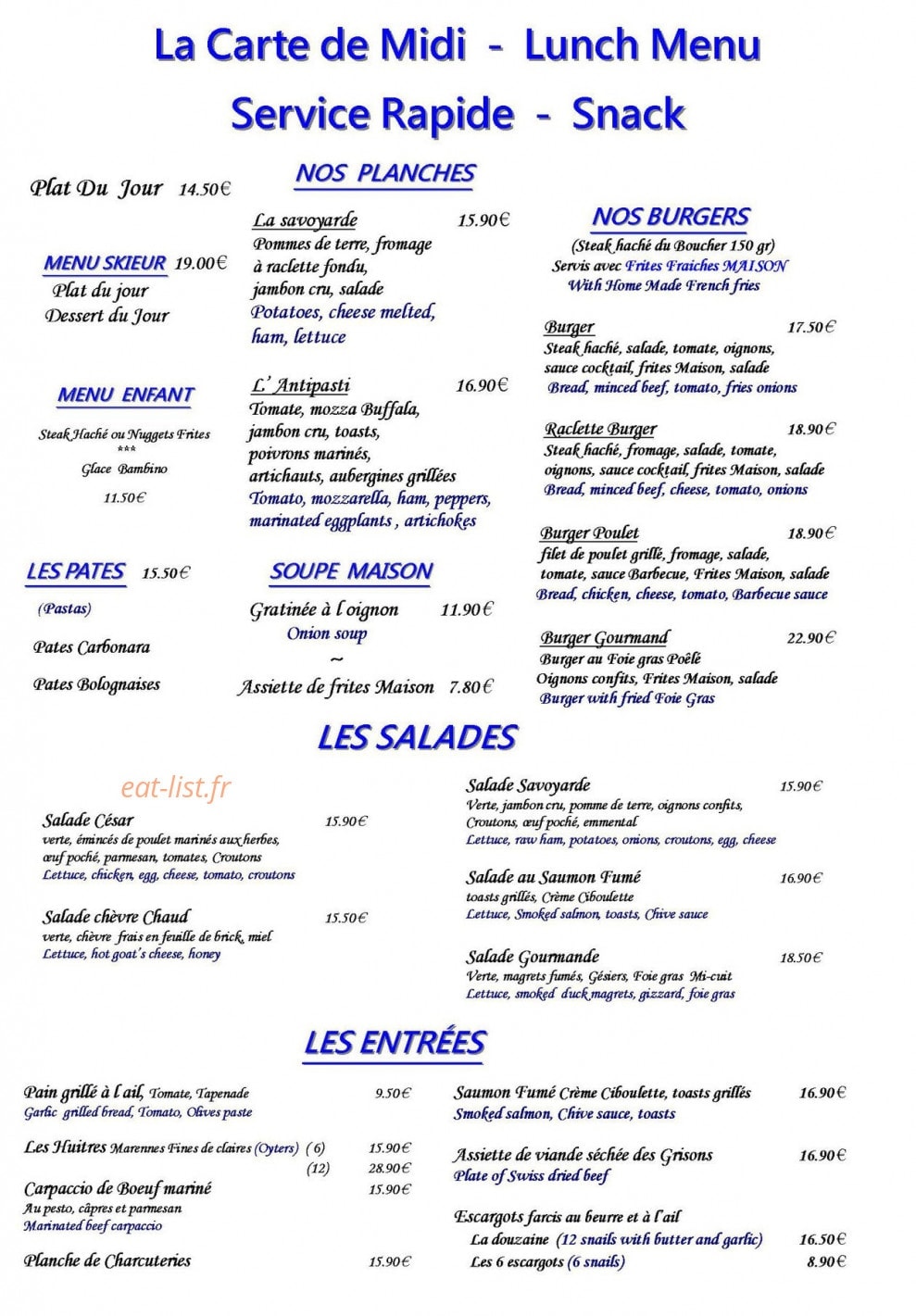 La Chaumière — carte page 1