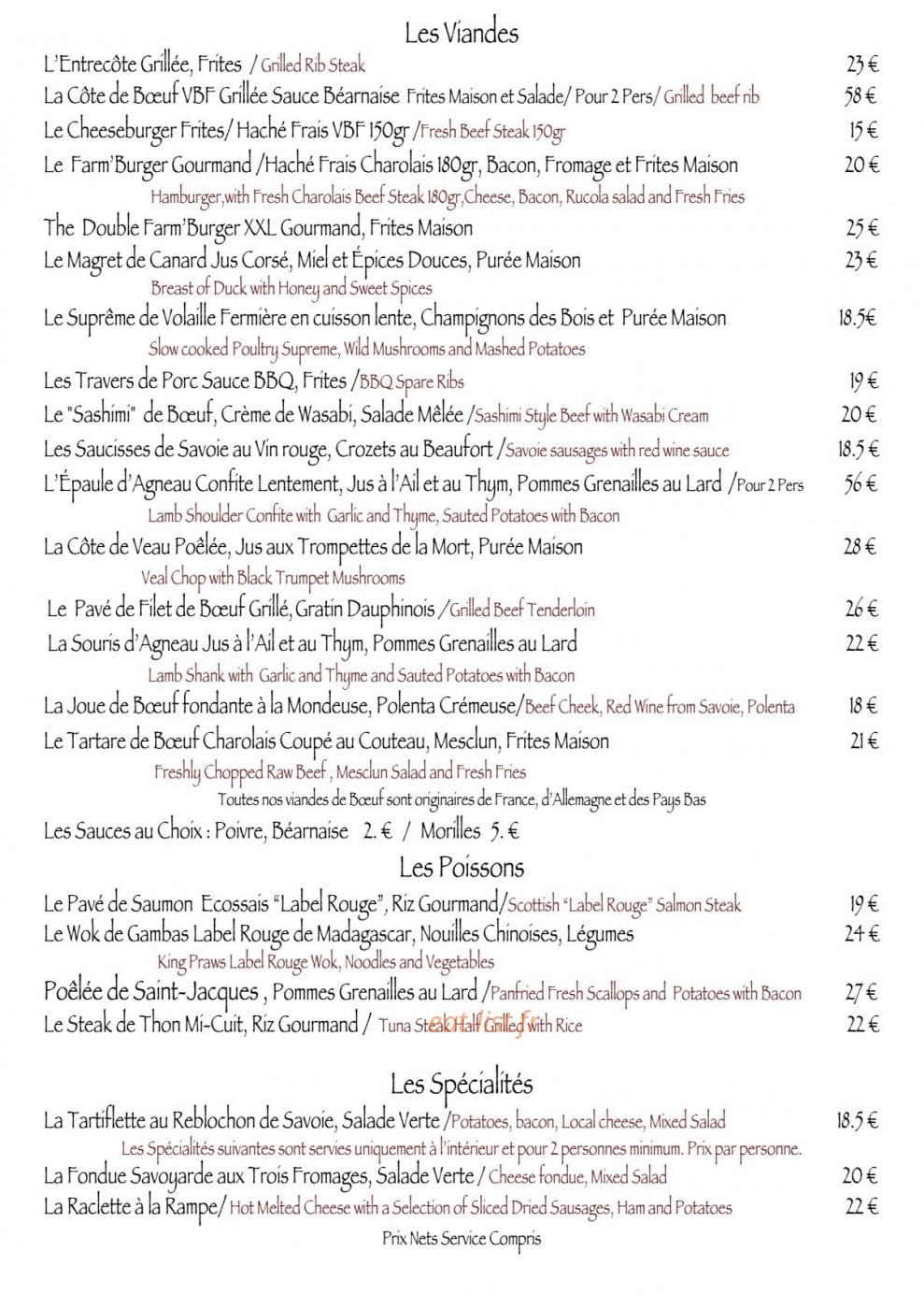 La Ferme de Reberty Les Menuires — carte page 2