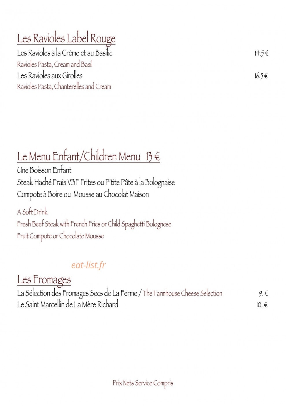 La Ferme de Reberty Les Menuires — carte page 8