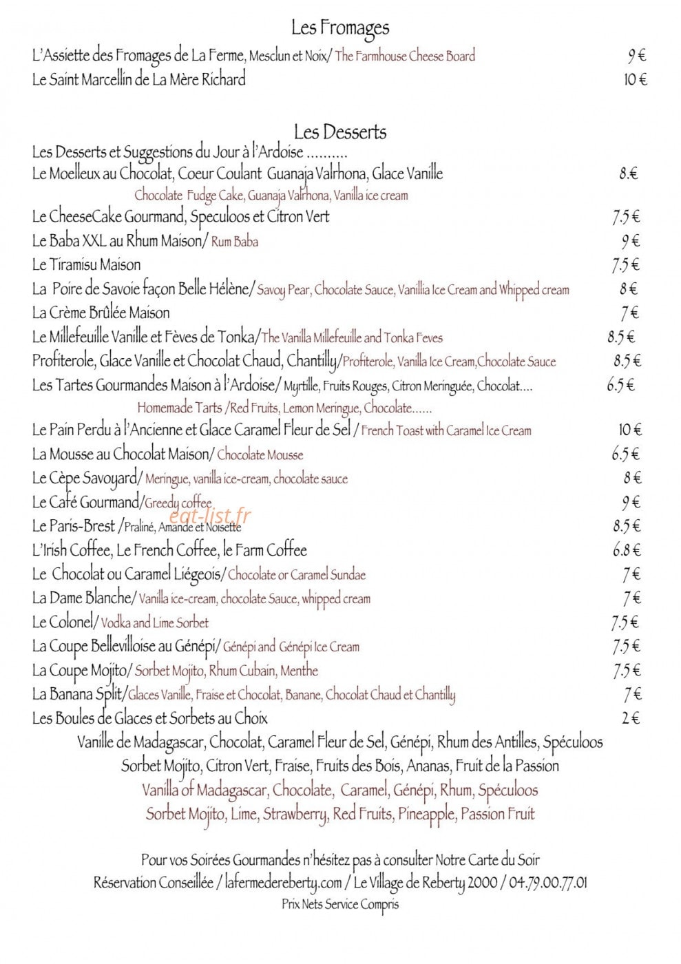 La Ferme de Reberty Les Menuires — carte page 3