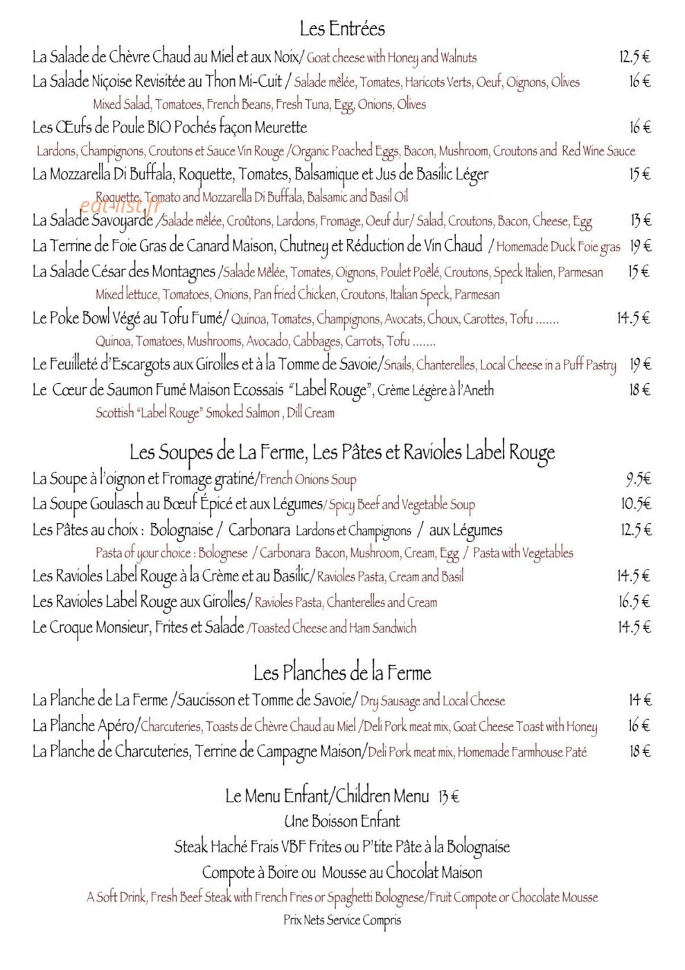 La Ferme de Reberty Les Menuires — carte page 1