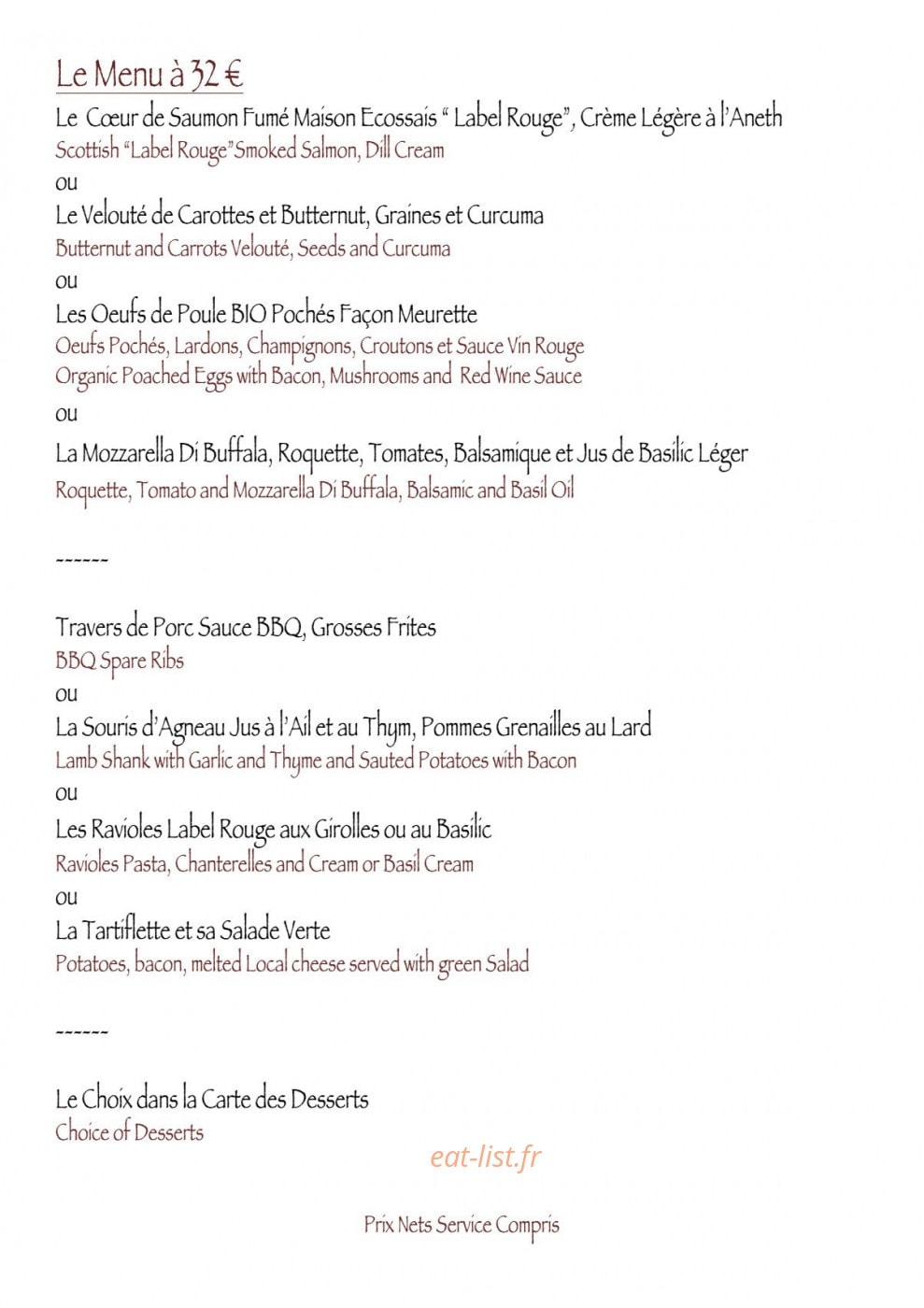 La Ferme de Reberty Les Menuires — carte page 7