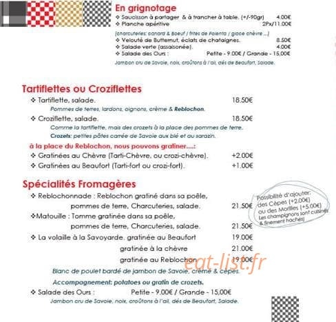 La Fromagerie des Belleville — carte page 1