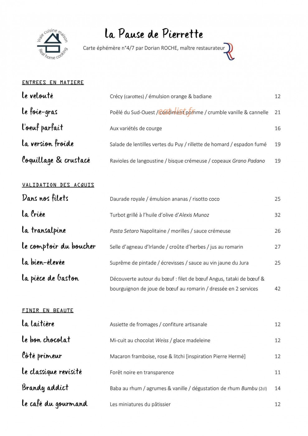 La Pause de Pierrette — carte page 1