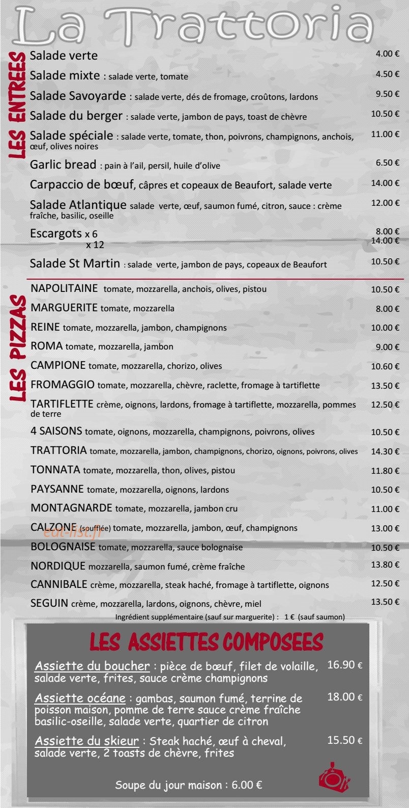 La Trattoria — carte page 1
