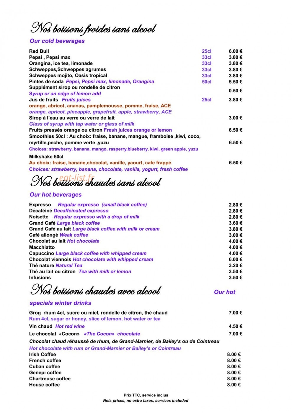Le Cocon des Neiges — carte page 18