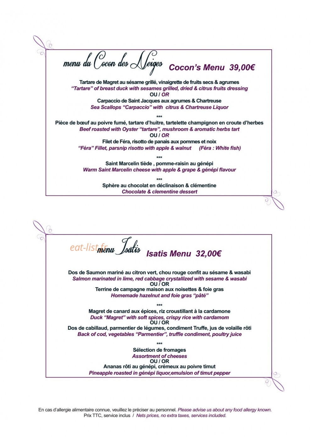 Le Cocon des Neiges — carte page 9
