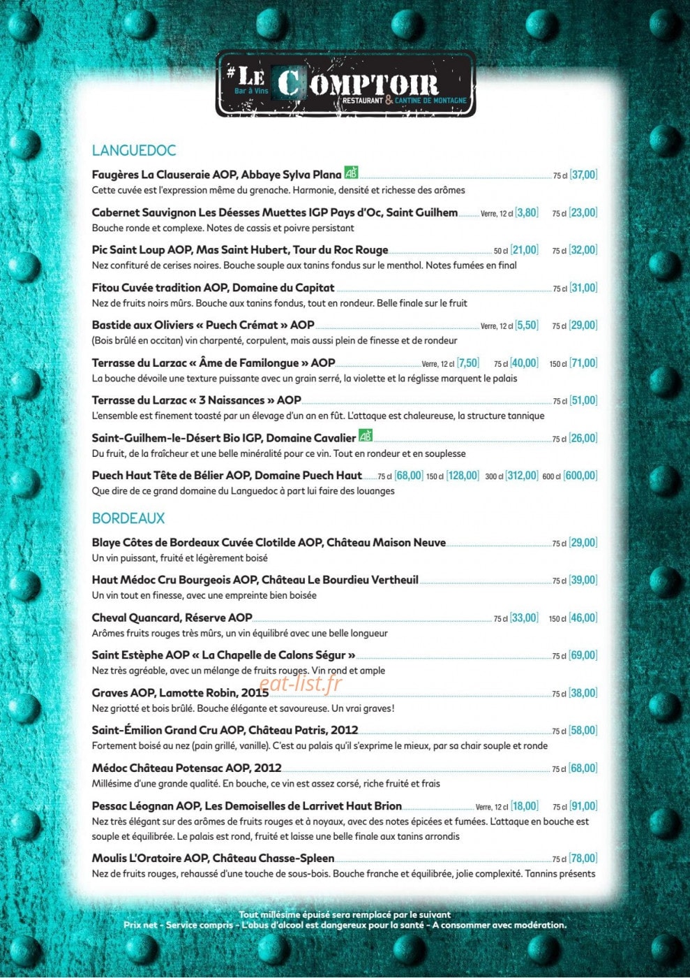 Le Comptoir — carte page 4