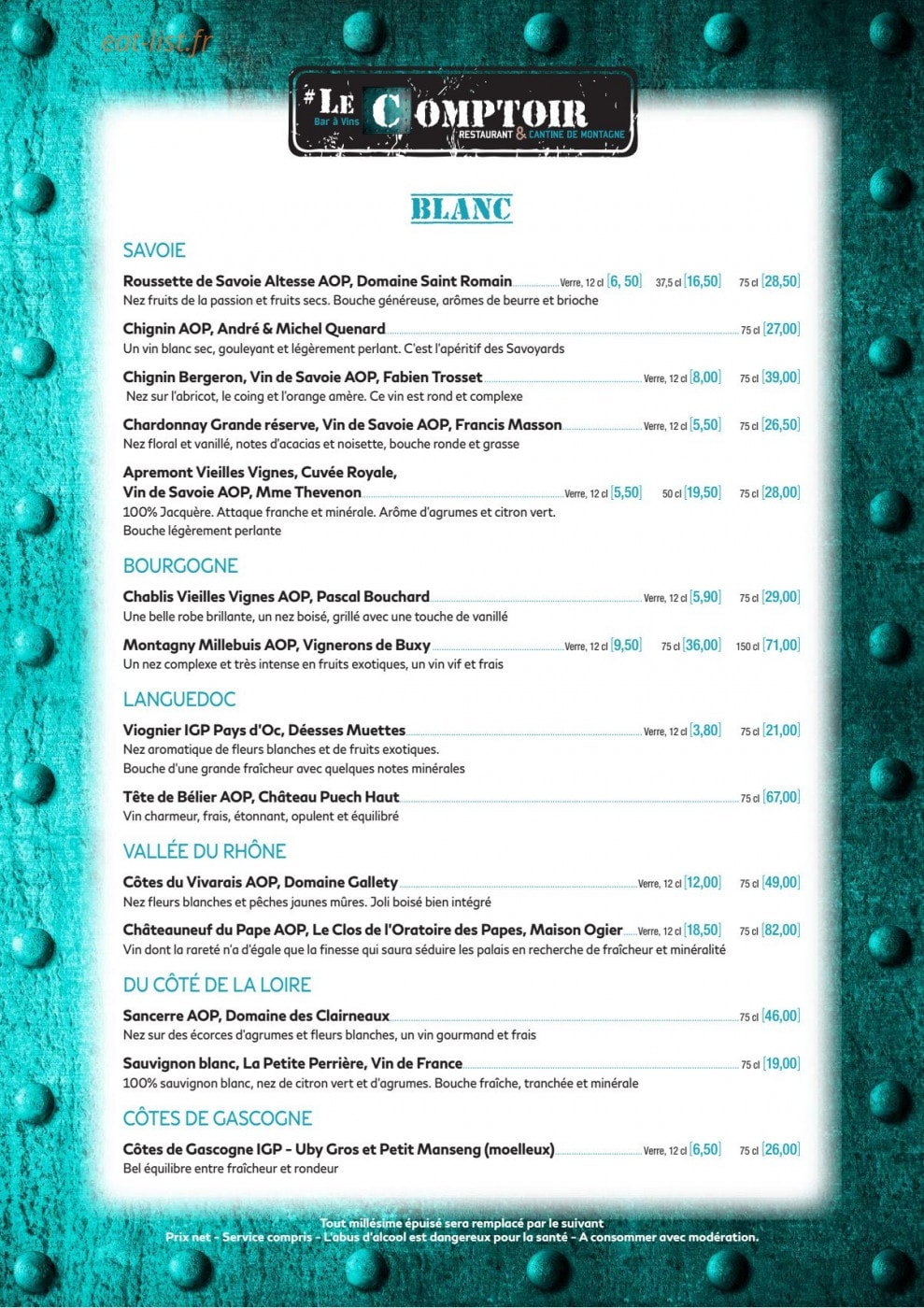 Le Comptoir — carte page 2