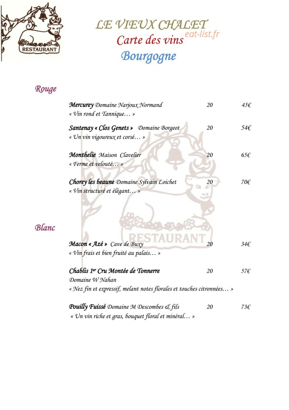 Le Vieux Chalet — carte page 10