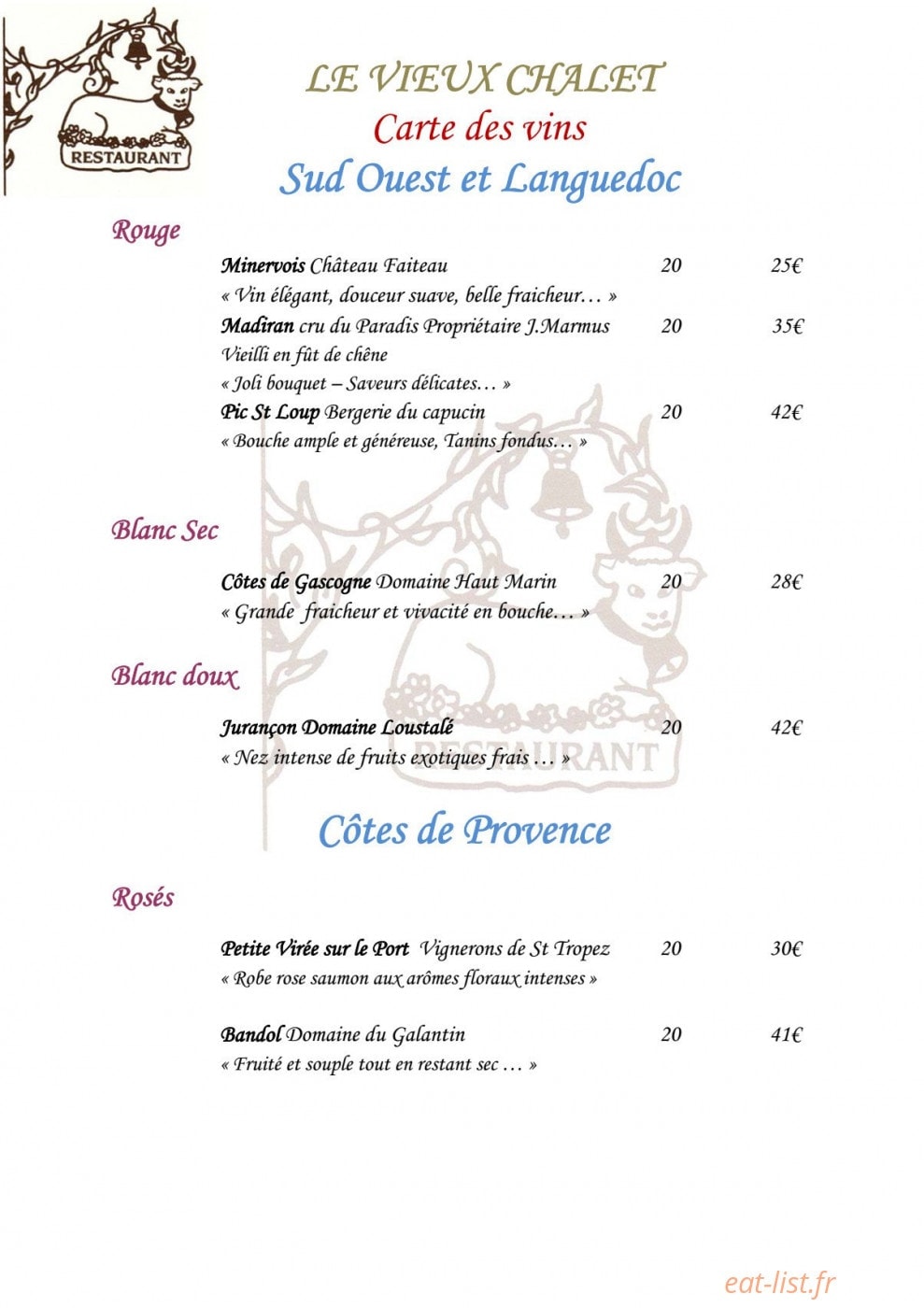 Le Vieux Chalet — carte page 13
