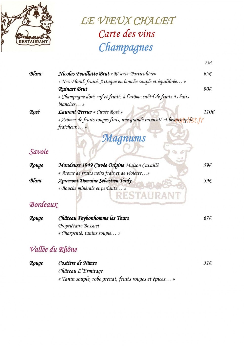 Le Vieux Chalet — carte page 9