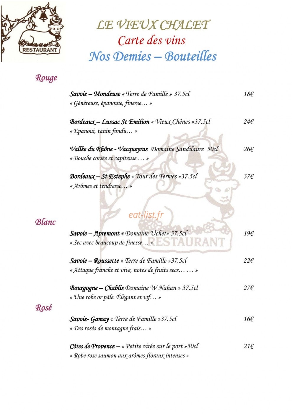 Le Vieux Chalet — carte page 15