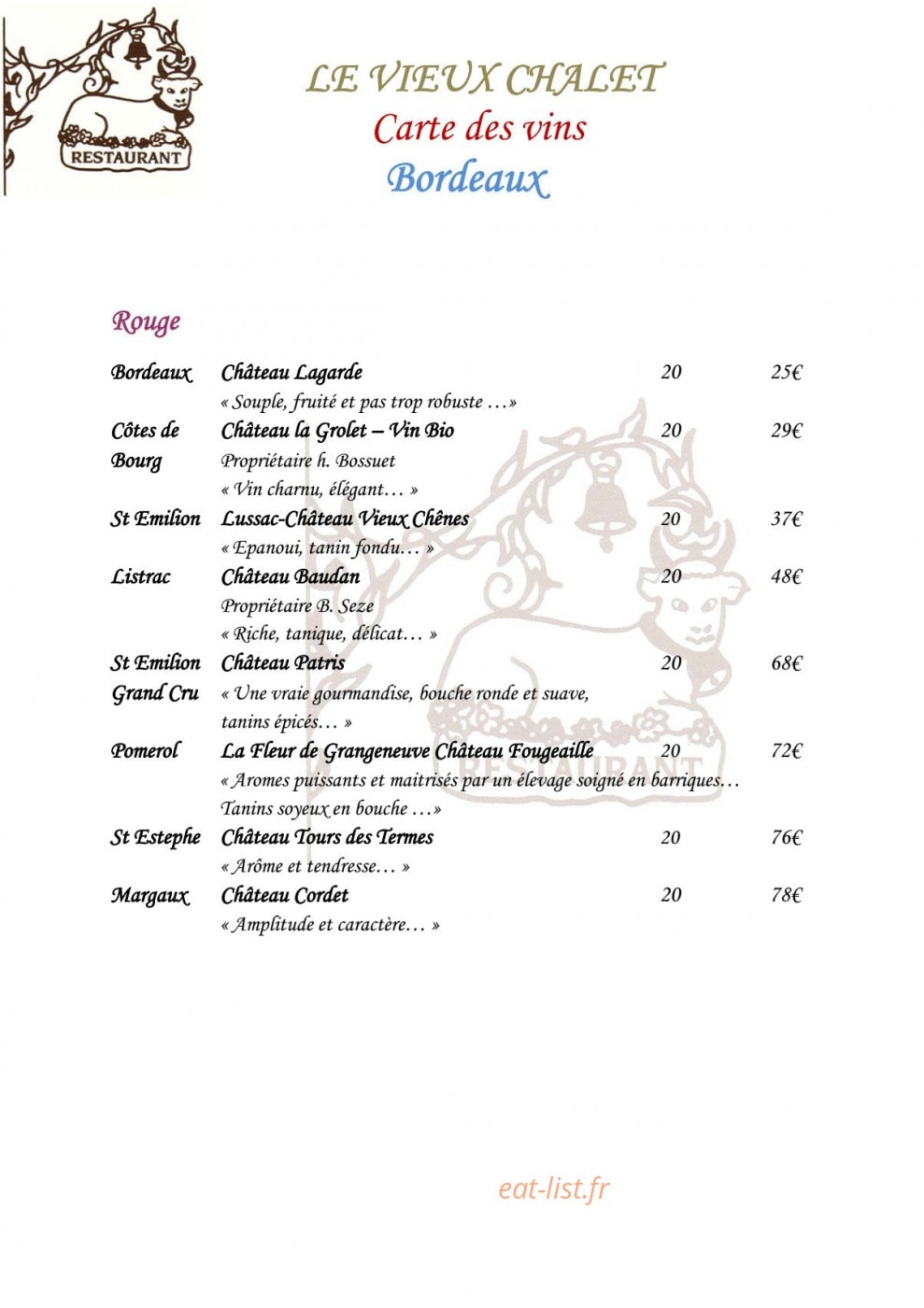 Le Vieux Chalet — carte page 11