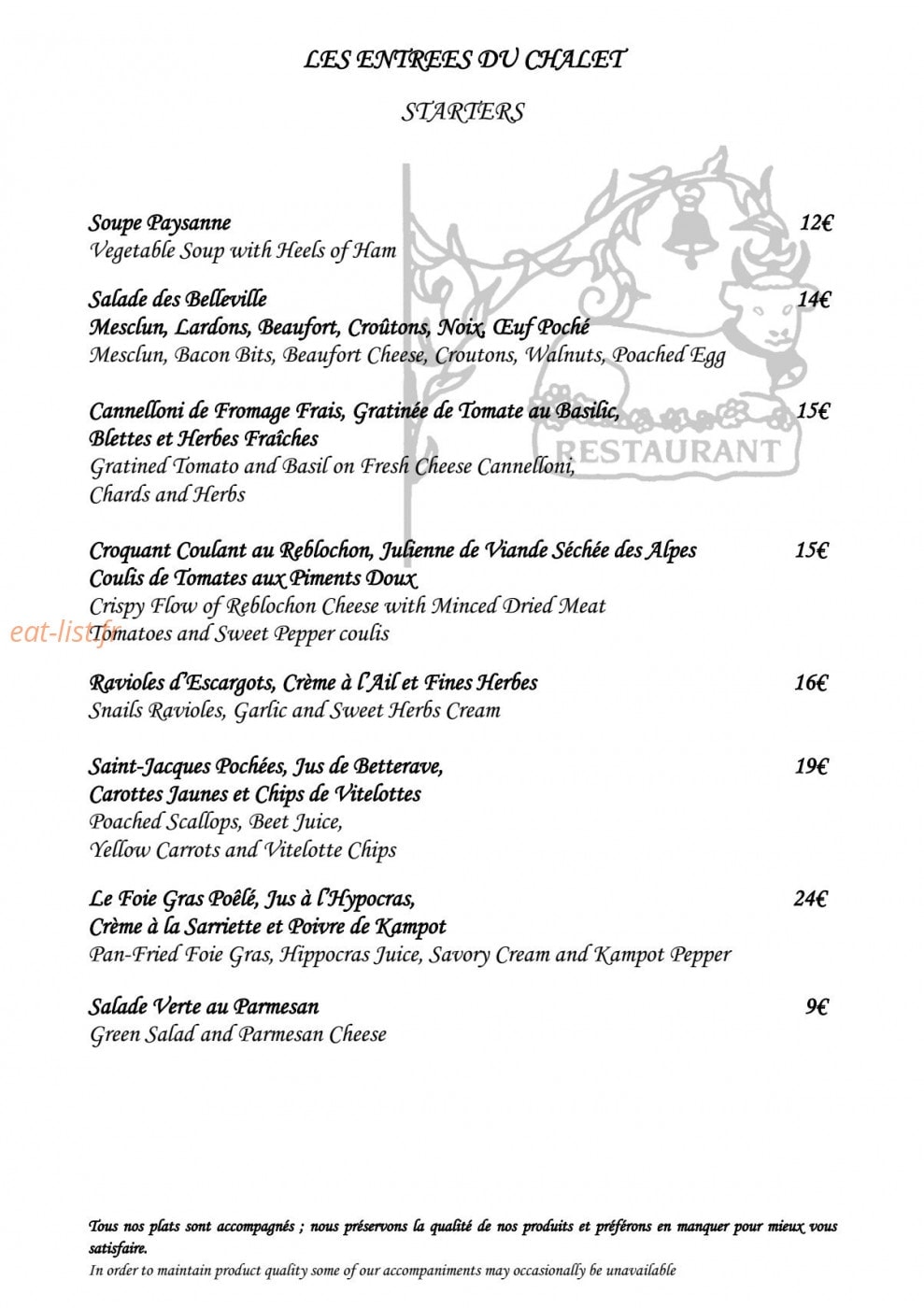 Le Vieux Chalet — carte page 3