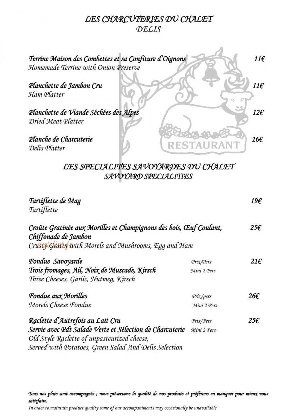 Le Vieux Chalet — carte page 4