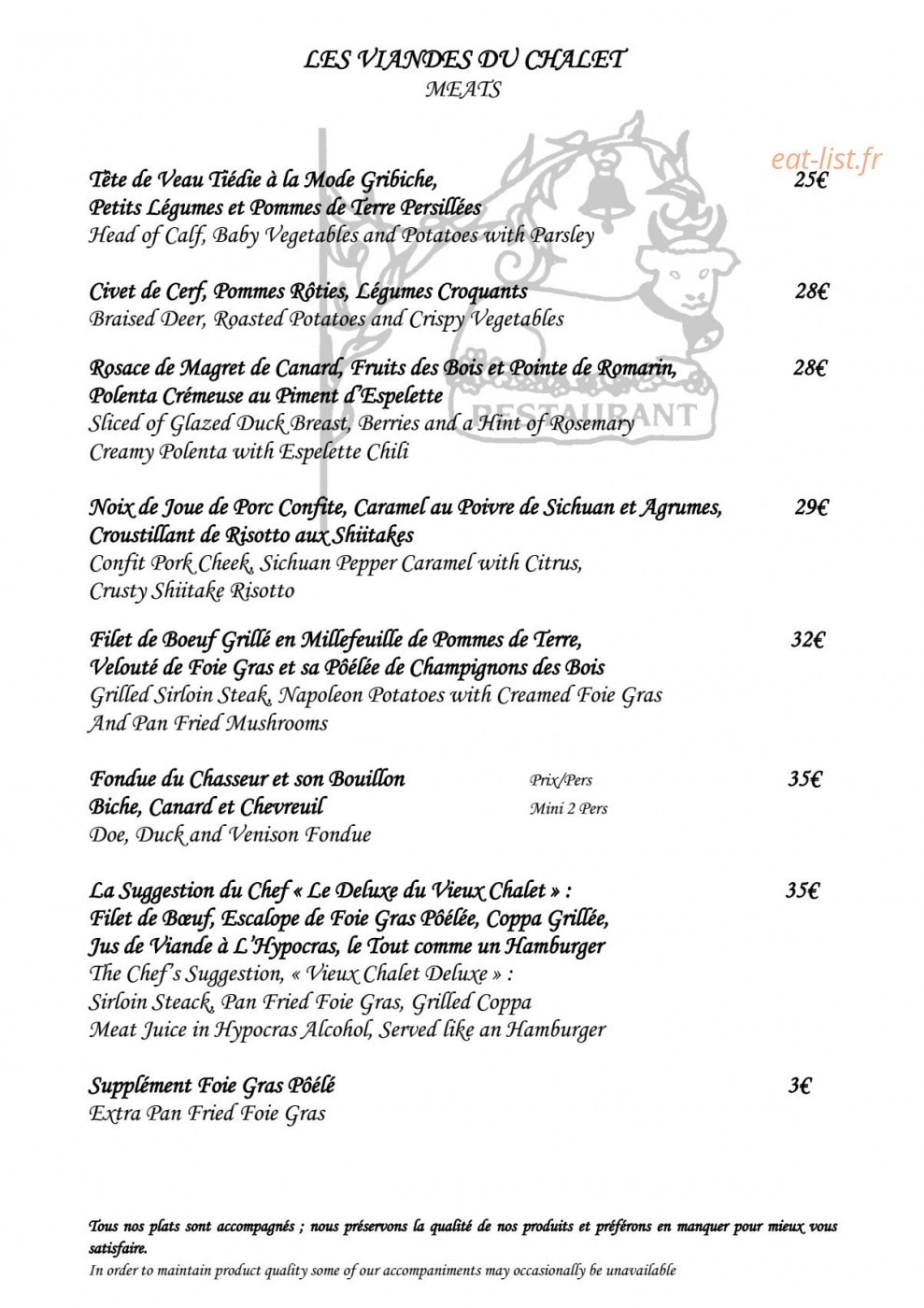 Le Vieux Chalet — carte page 5