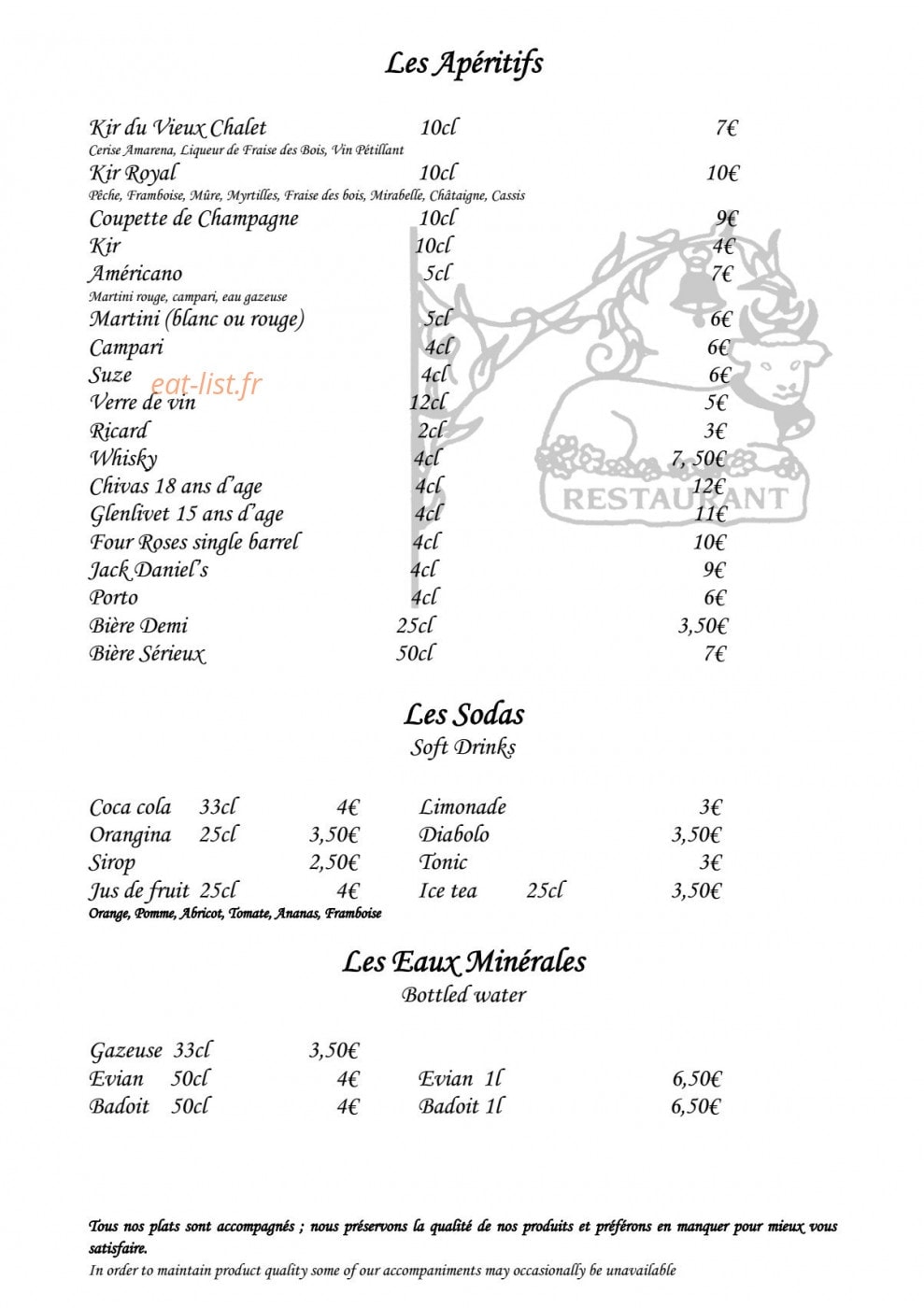 Le Vieux Chalet — carte page 2