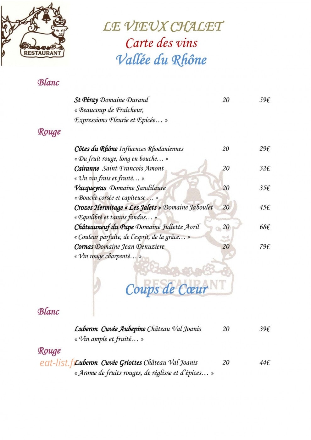 Le Vieux Chalet — carte page 12