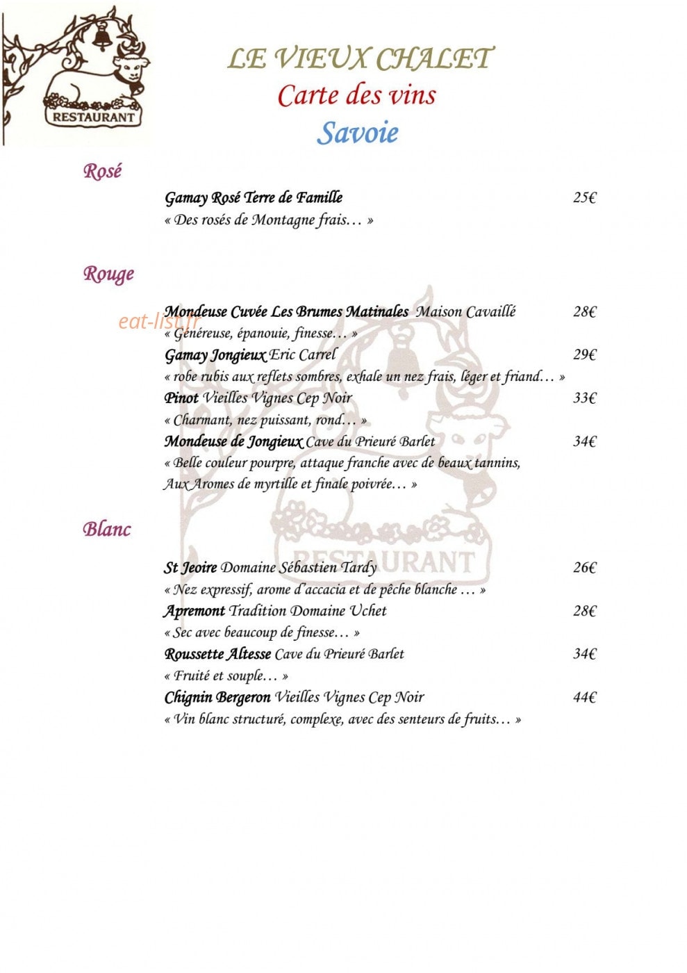 Le Vieux Chalet — carte page 14