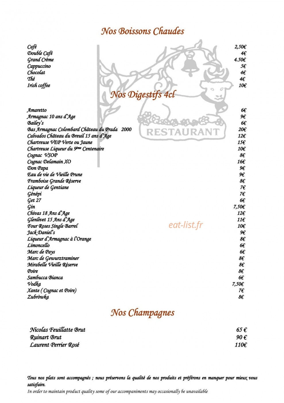 Le Vieux Chalet — carte page 8