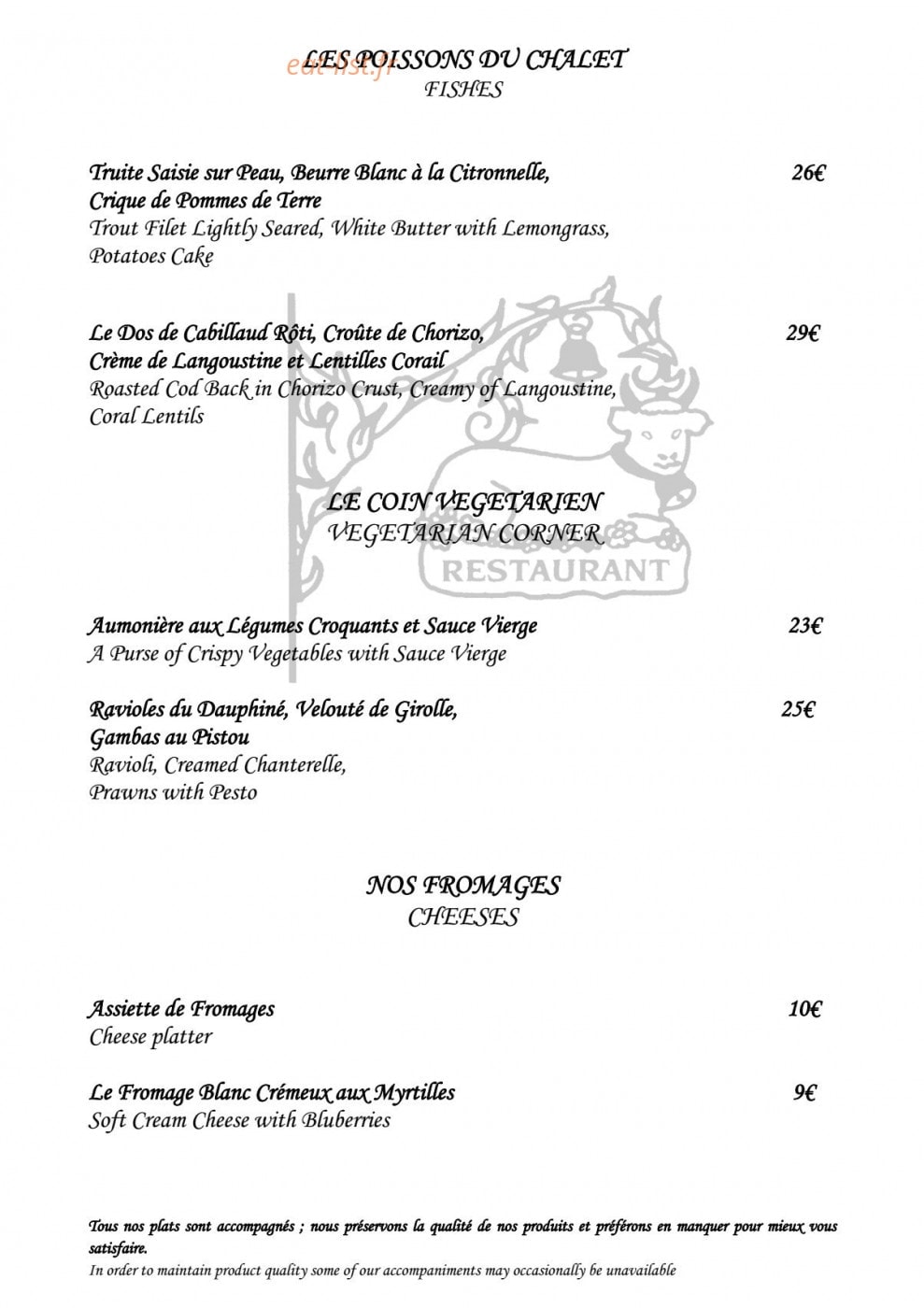 Le Vieux Chalet — carte page 6