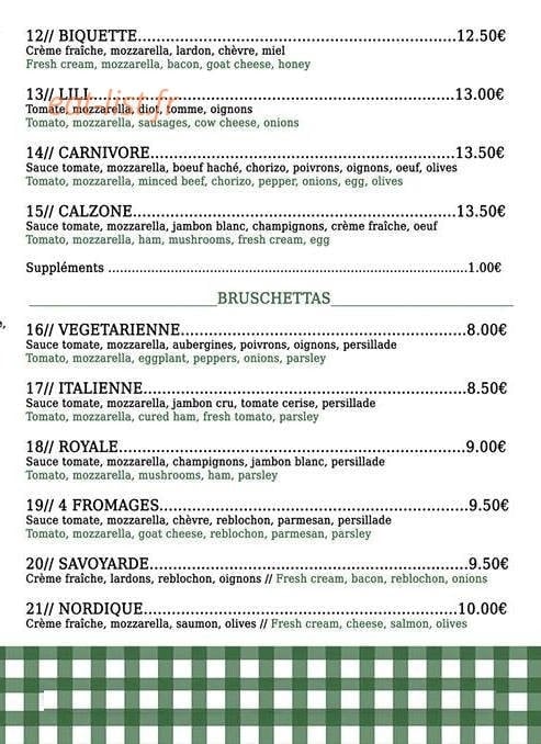 Lili Pizza — carte page 2