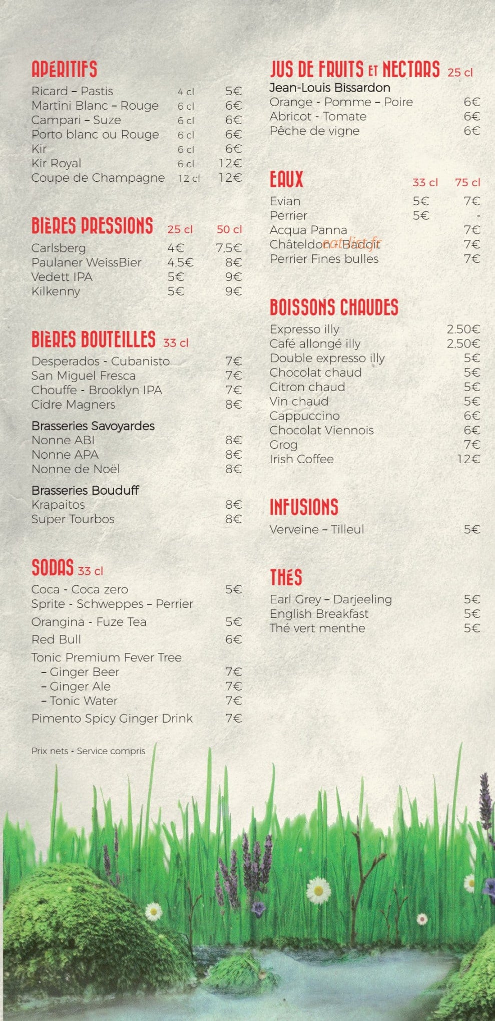 Carte et menu de Simple&Meilleur Bistrot de montagne à Saint Martin de Belleville — Apéritifs, bières, sodas,....