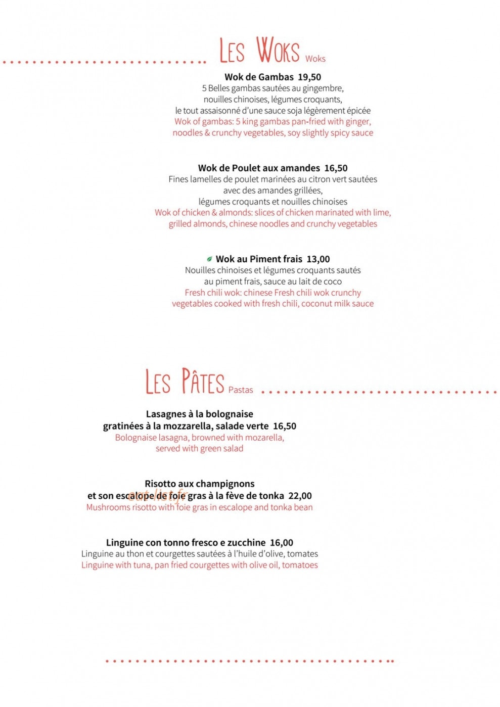 L’Auberge des Balcons — carte page 2