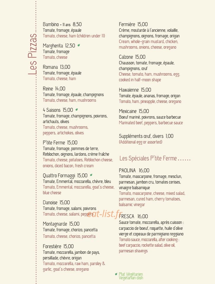 La P’tite Ferme — carte page 4