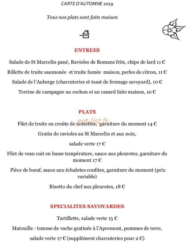 Carte et menu de L'Auberge Fleurie à Notre Dame des Millieres — les entrées et plats