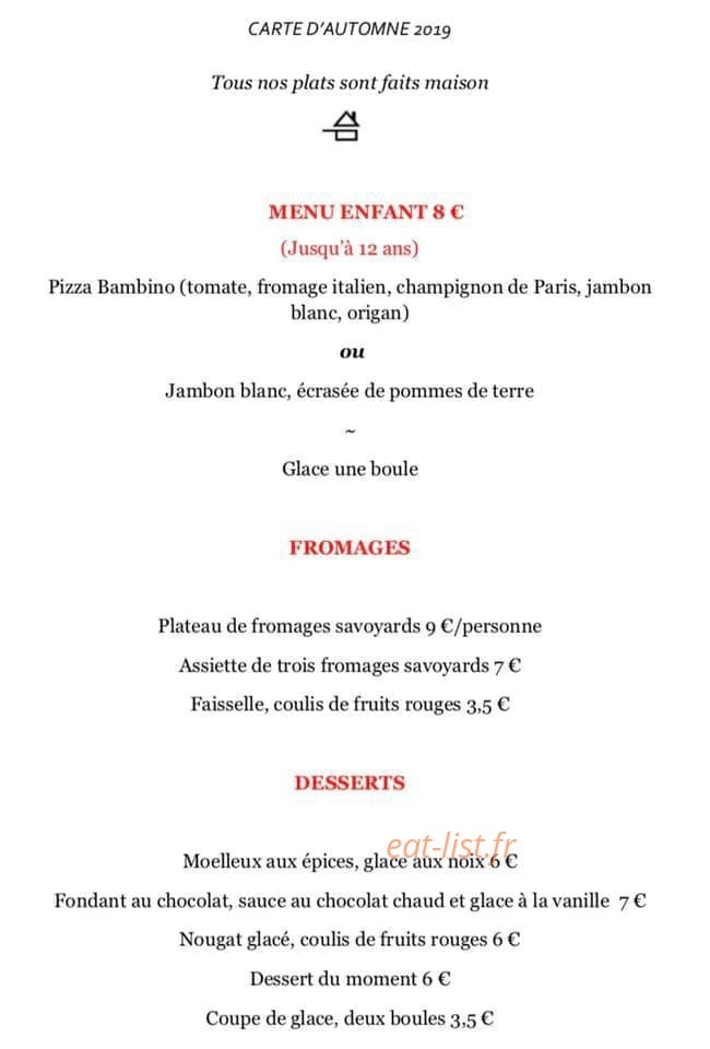 Carte et menu de L'Auberge Fleurie à Notre Dame des Millieres — menu enfant et fromages, desserts