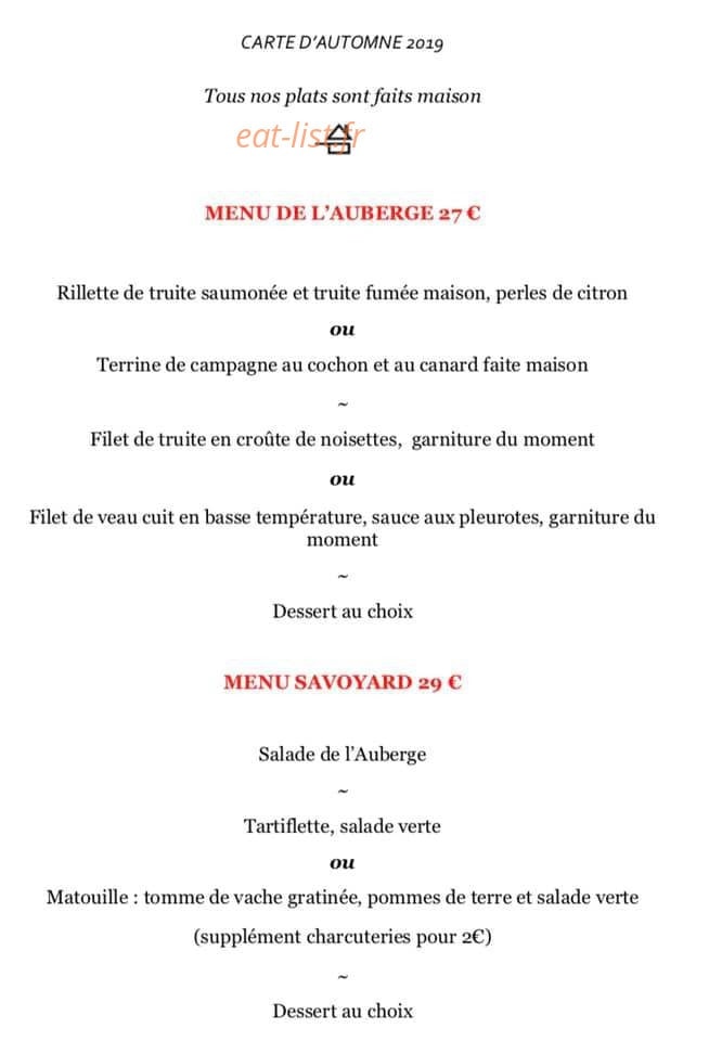 Carte et menu de L'Auberge Fleurie à Notre Dame des Millieres — Les menus