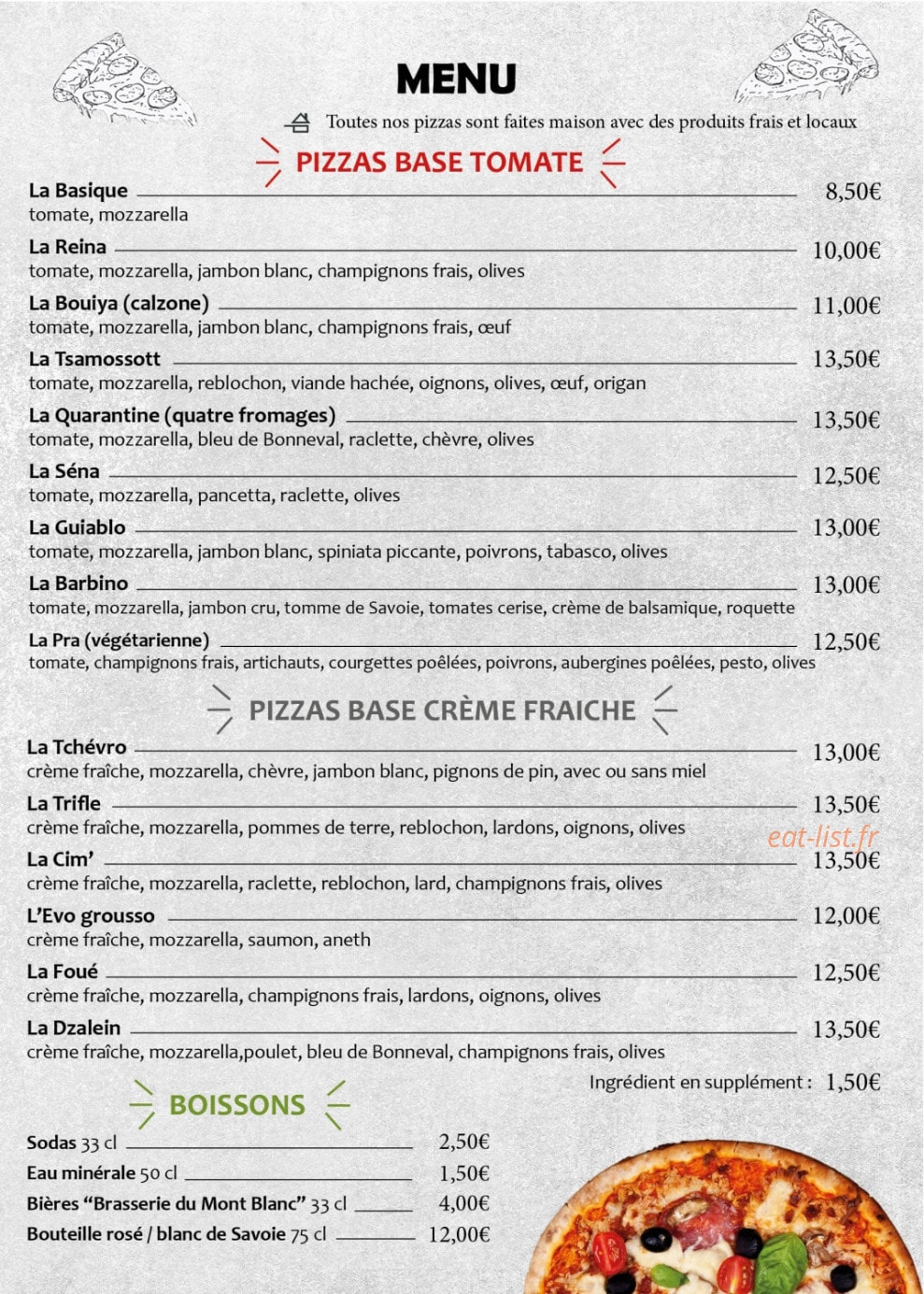Pizzeria des Cim' — carte page 1