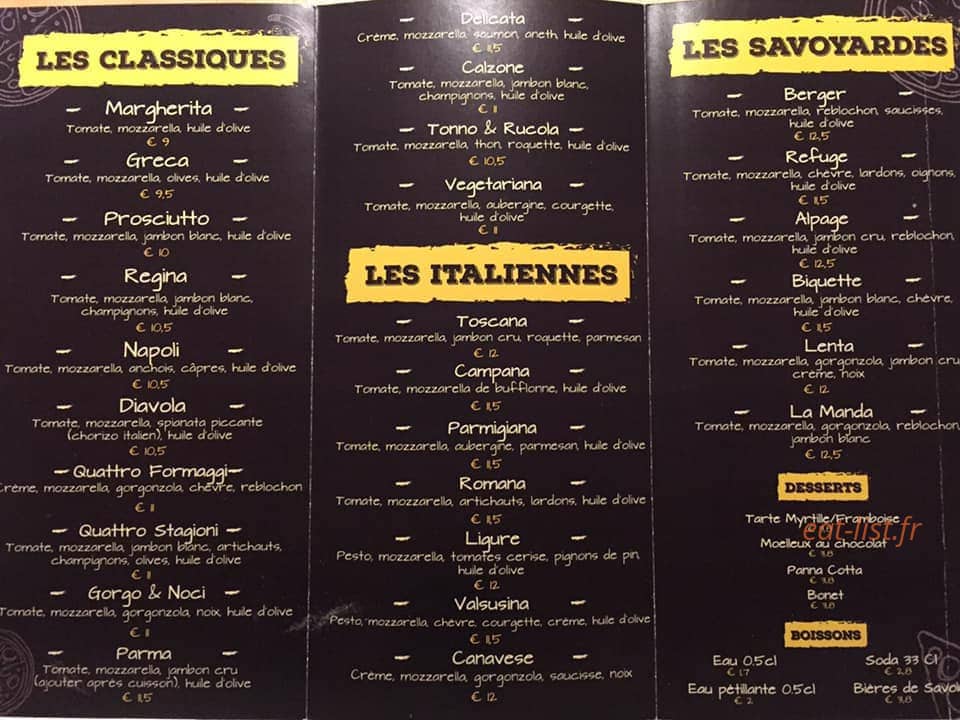Pizzeria du Berger — carte page 1