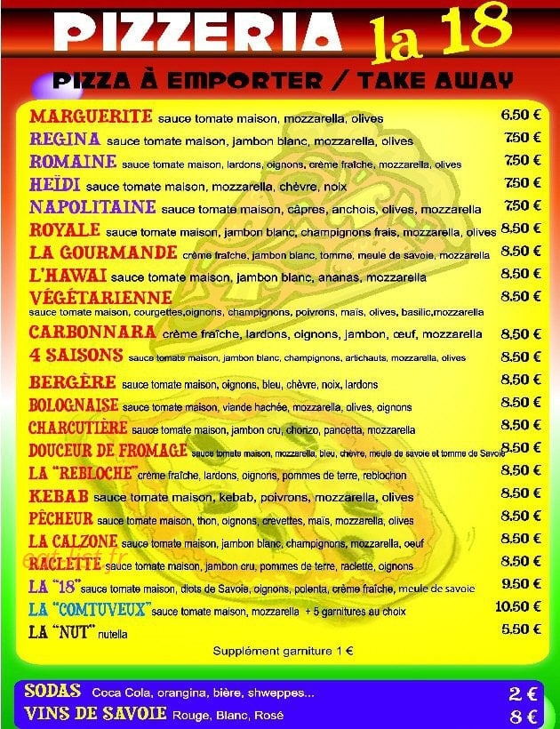 Pizzeria La 18 — carte page 1