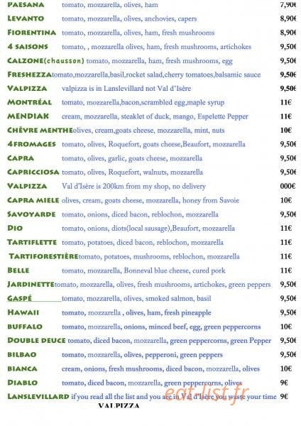 Valpizza — carte page 2