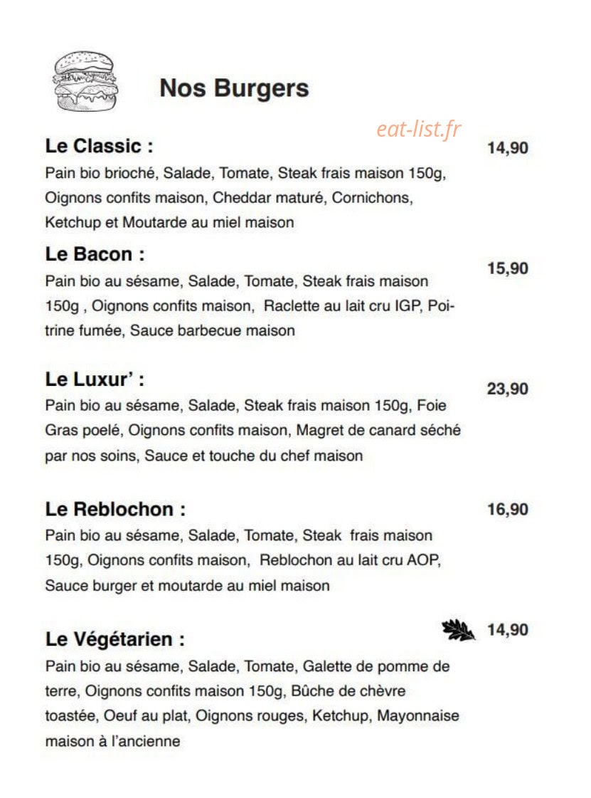 Luxur’ Burger — carte page 4