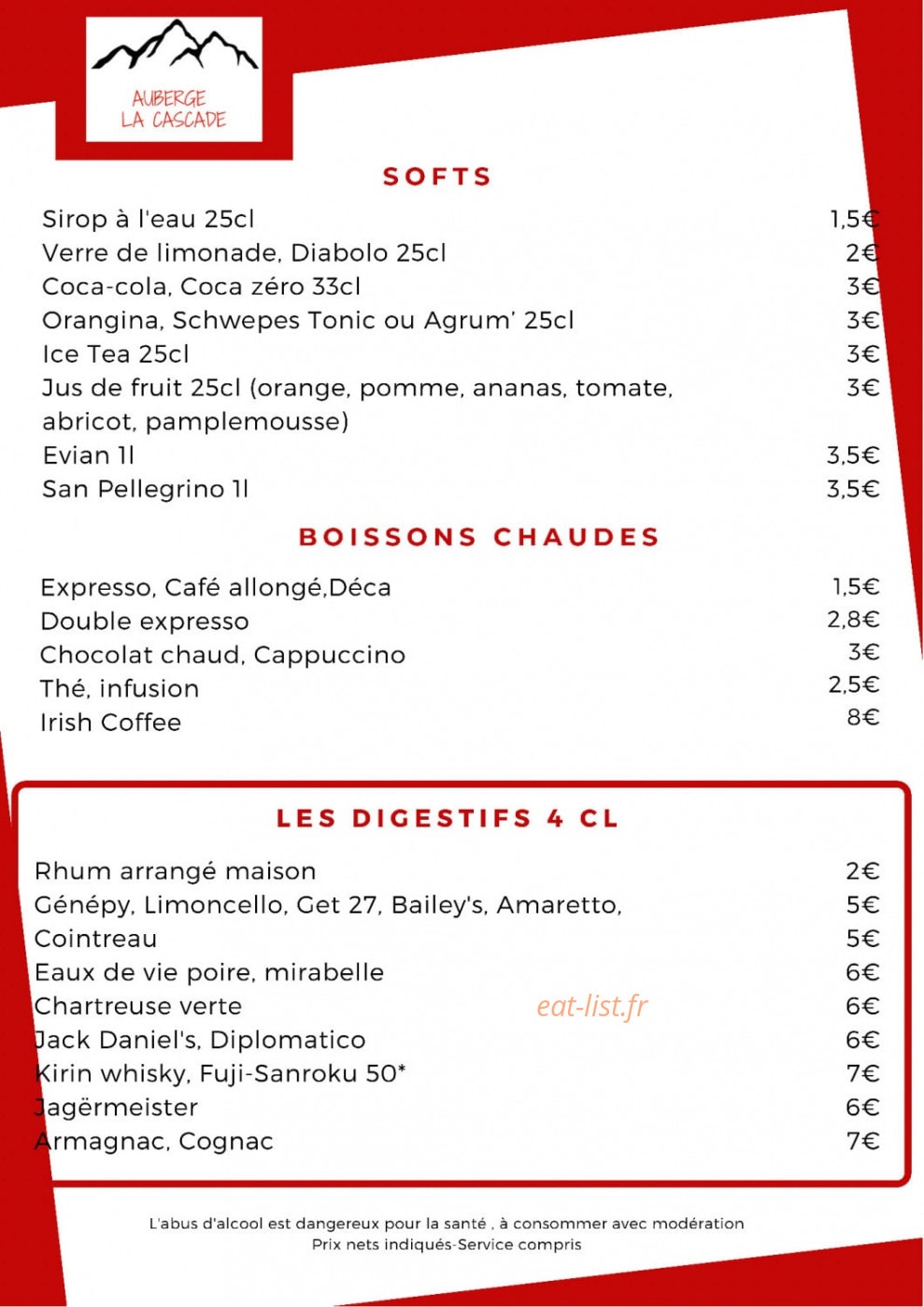 Auberge La Cascade — carte page 4